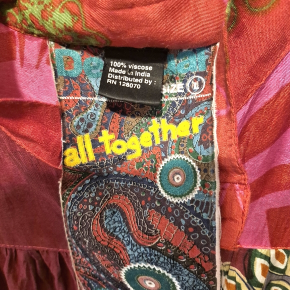 Desigual All Together Red Art To Wear L/S Portrait Blouse L Artsy Boho 70s Vibe - Picture 2 of 6